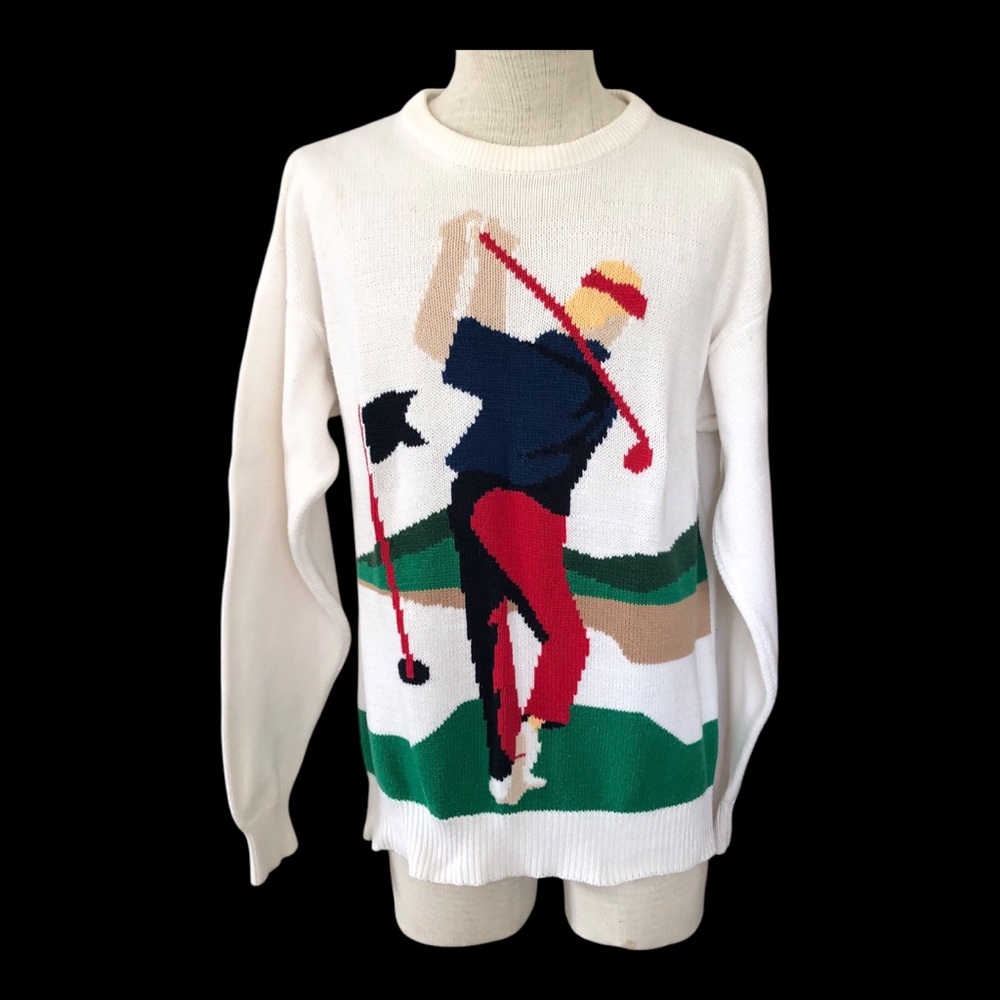 Vintage Embassy Row Full Print Heavyweight Golfers Sweater Men's Large